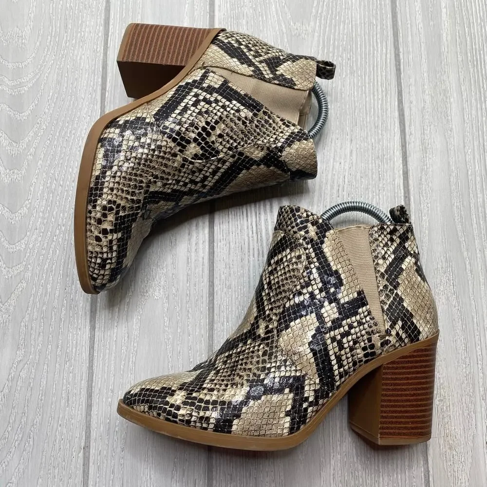 Altar'd State Women's Brynn Snake Print Faux Leather Slip On Boots Size 7.5